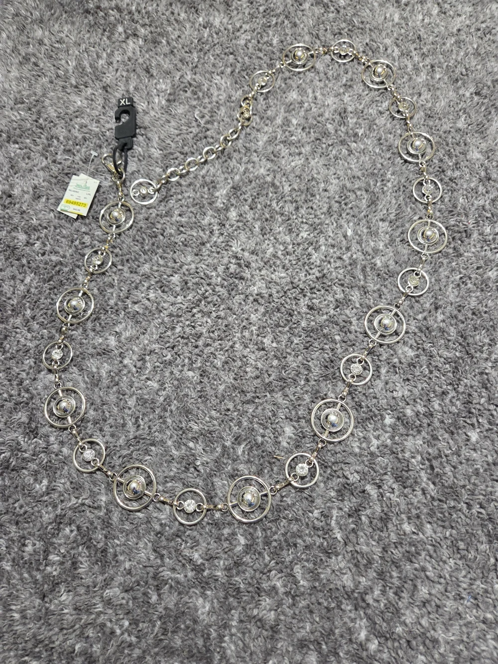 Silver-Tone Circle Link Waist Belt with Crystal Accents - Women Accessories